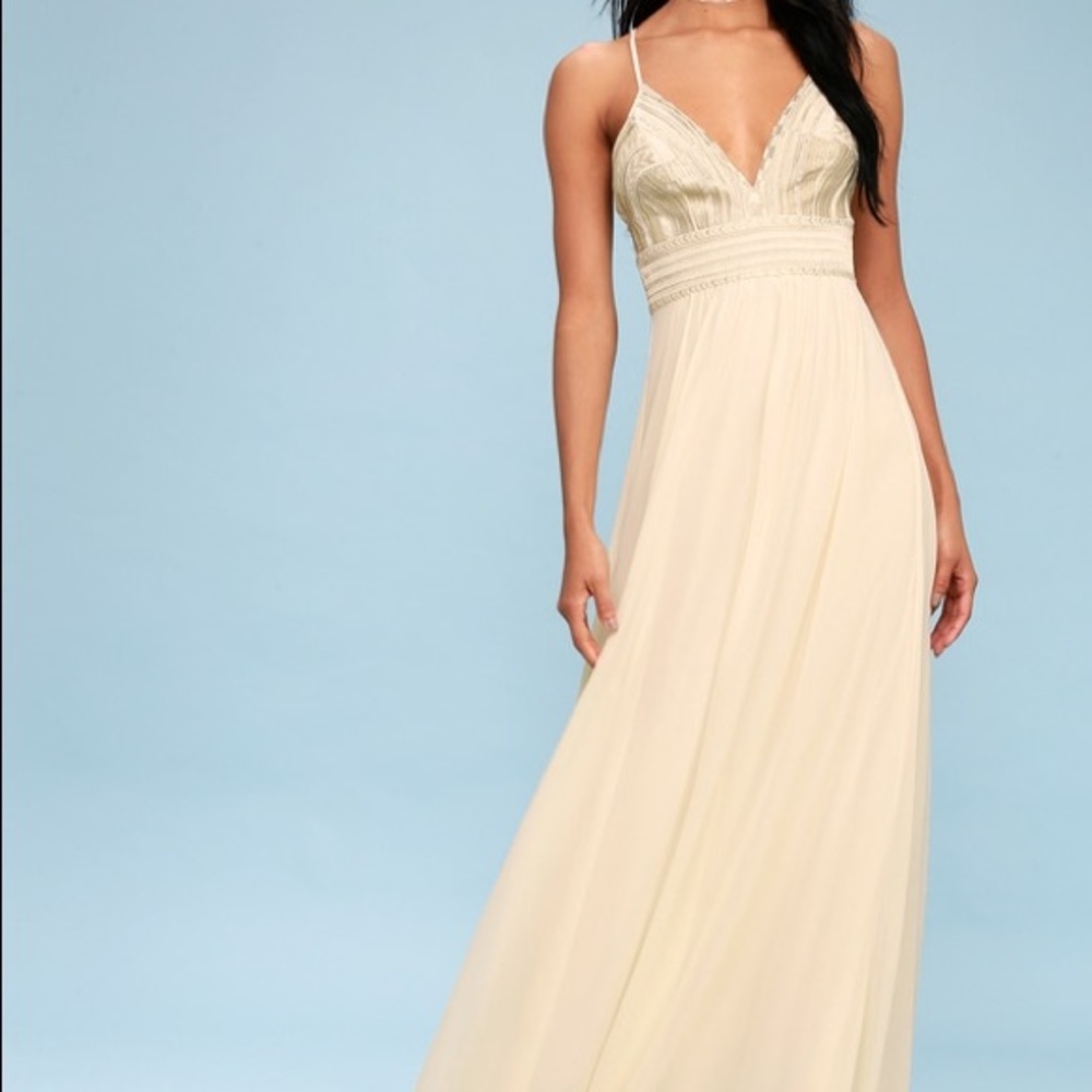 Lulus Savona Cream Embroidered Maxi Dress NWT